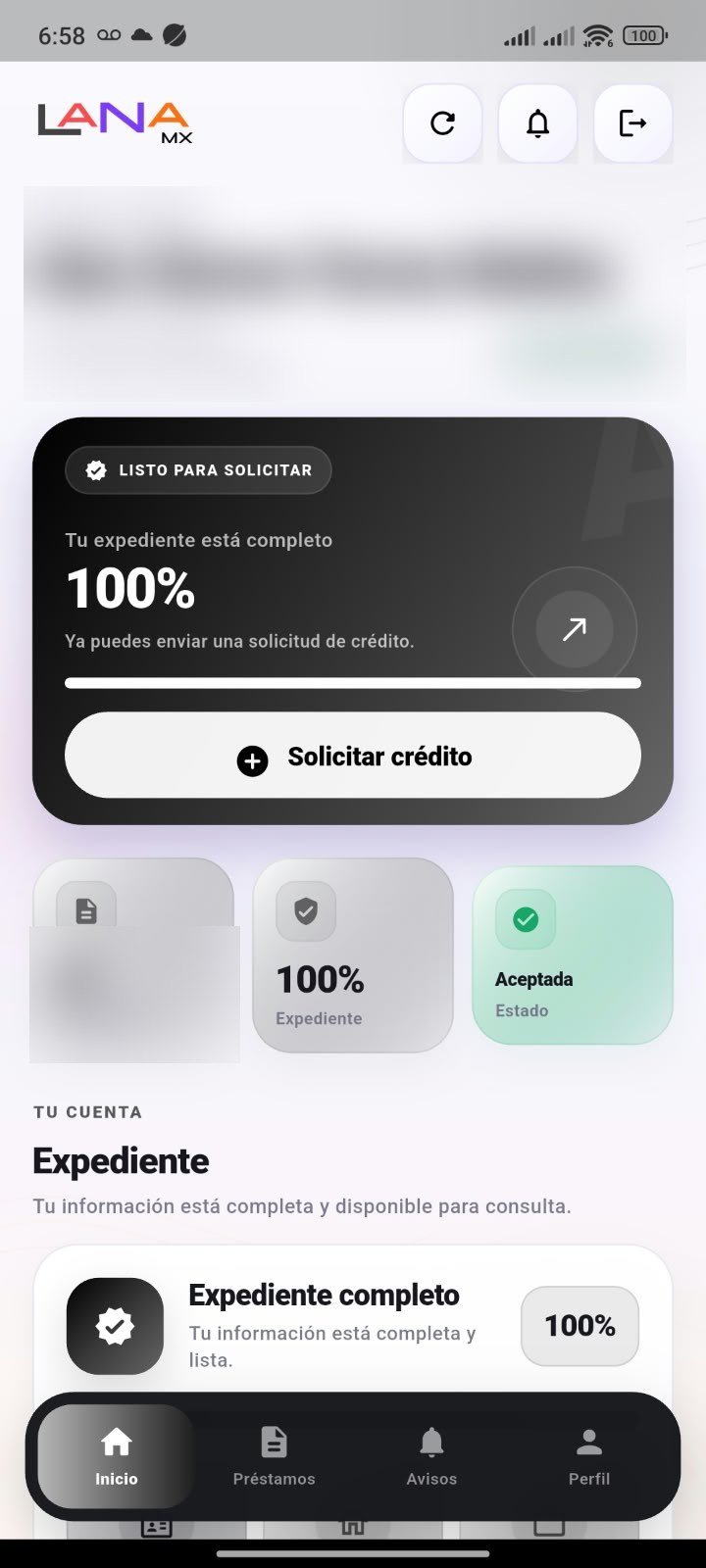 Vista real de LanaMX, con datos personales ocultos